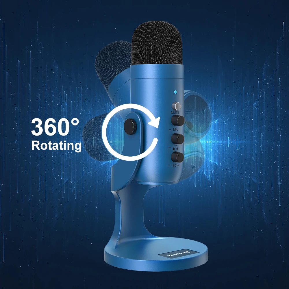 USB Condenser Microphone Studio Recording Mic for PC Computer Laptop Windows Streaming Video Gaming Podcasting Vocals Blue K66