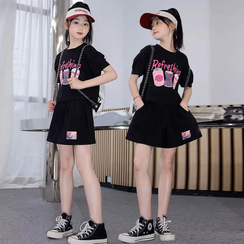 2026 casual NEW summer Teenager Girls Cloth suit short sleeve skirt T-Shirt top + pant skirt children set 4 7 8 9 10 11 12 year