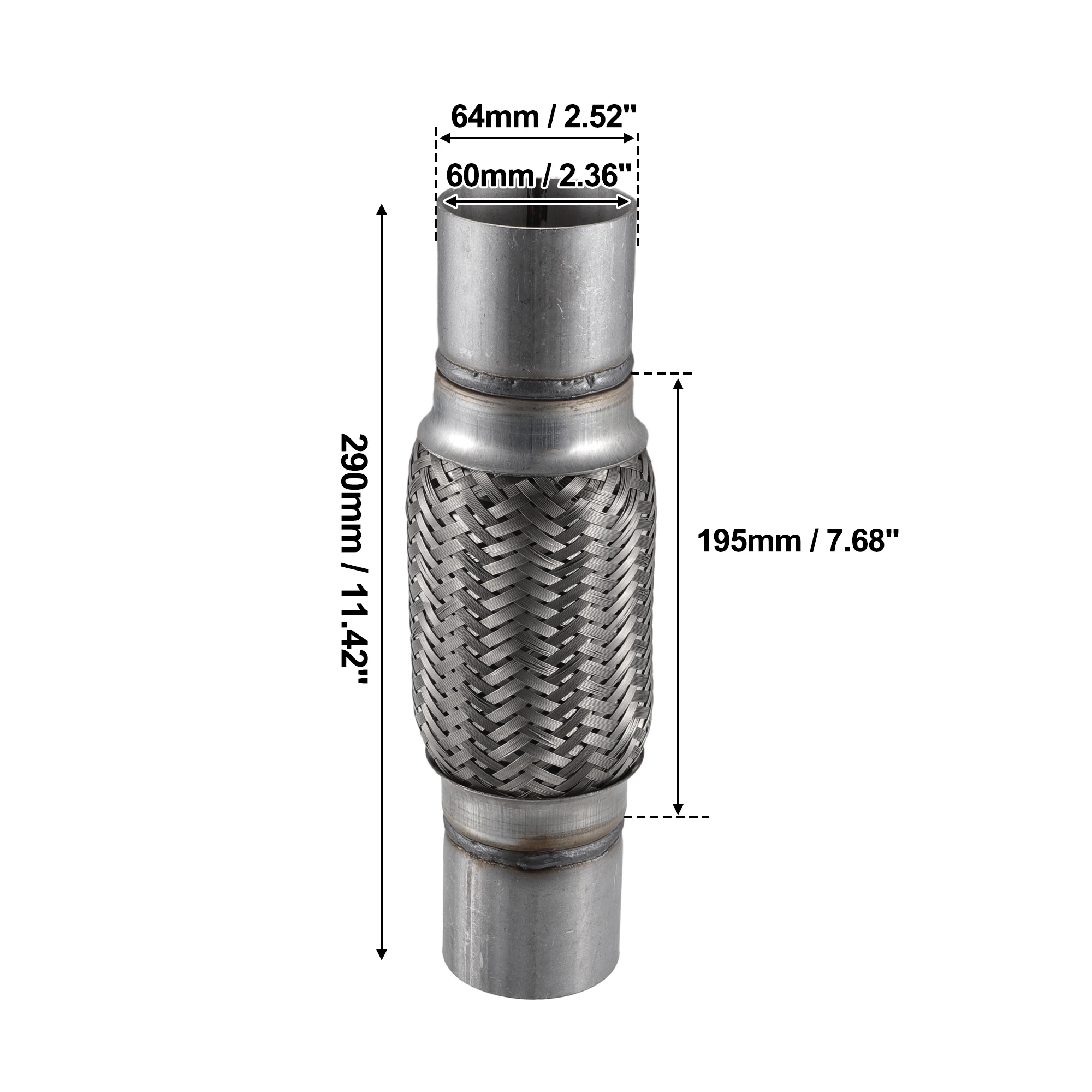 UXCELL 60x290mm tubo flexible de escape de coche junta de escape Universal con tubo de extensión de soldadura tono plateado de acero inoxidable