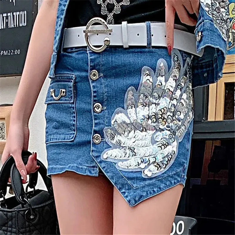 High Waist Short Skirt Women's Streetwear 2024 Summer New Korea Slim Casual Shorts Fashion Sequin Irregular Sexy Female Shorts