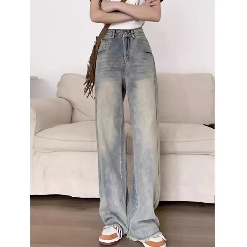 

Waed Vintage Wide Leg Jeans Women's plus Size Loose Slimming Denim Pants High Waist Tapered Casual Deep Color Polyester Cotton