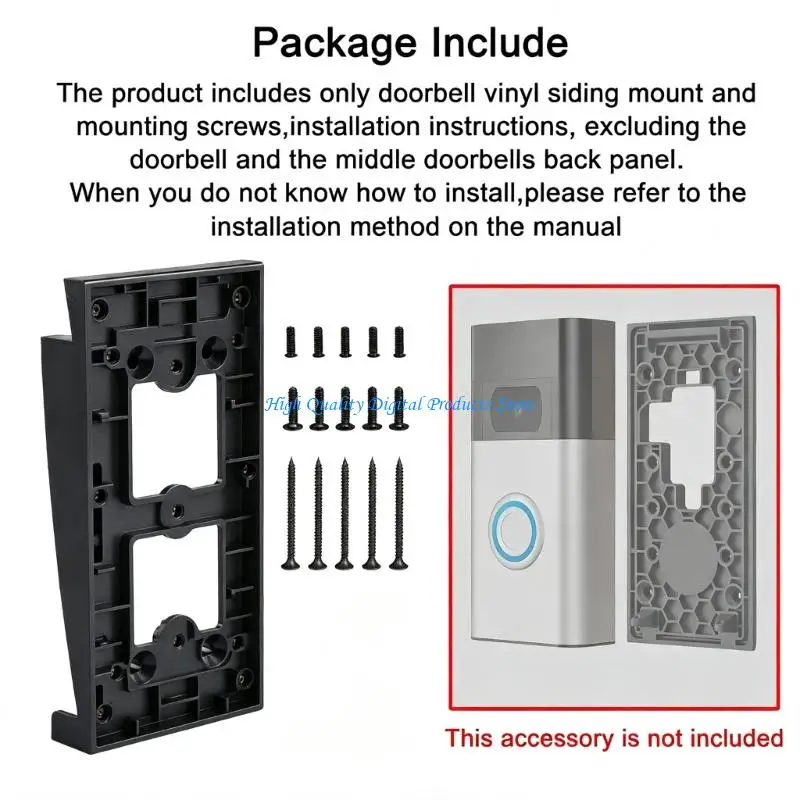 U2JE Doorbell Siding Install Mount Plate for Video Doorbells, Black Angled Mount with Flexible Hole Layout for Entryways and