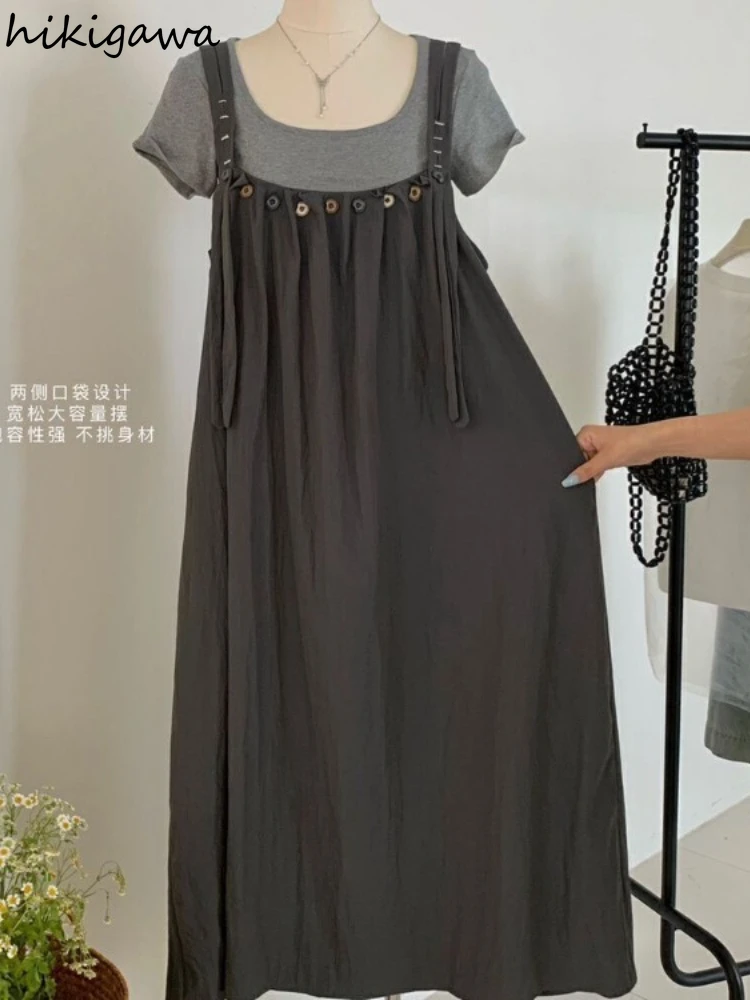 

Dress Suit Two Piece Sets Women's Clothing Tunic Short Sleeve Tshirts Casual Loose Strap Dresses Outfits Fashionn Summer Set