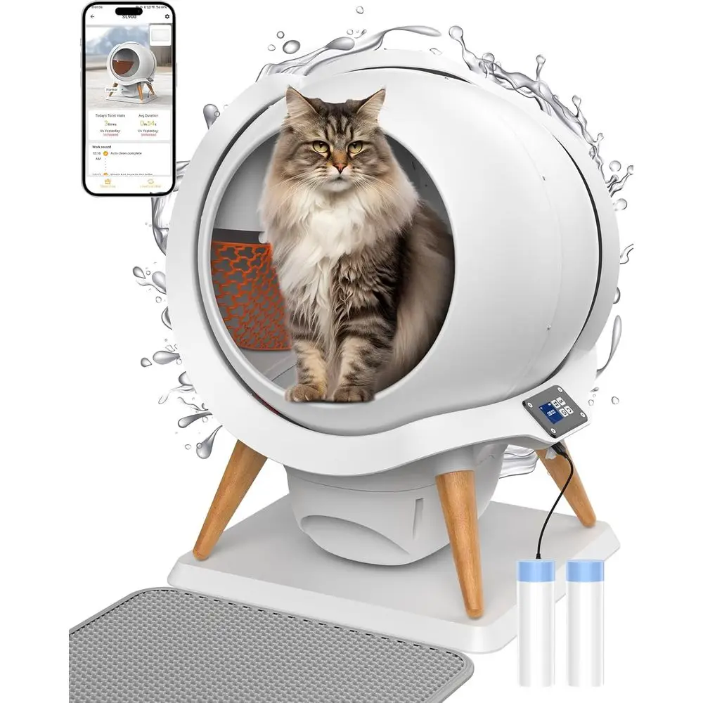 

Чистящий ящик для кошачьего туалета, водонепроницаемый автоматический ящик для кошачьего туалета, управление через приложение, без запаха, встроенная безопасная защита, ополаскиватель для воды
