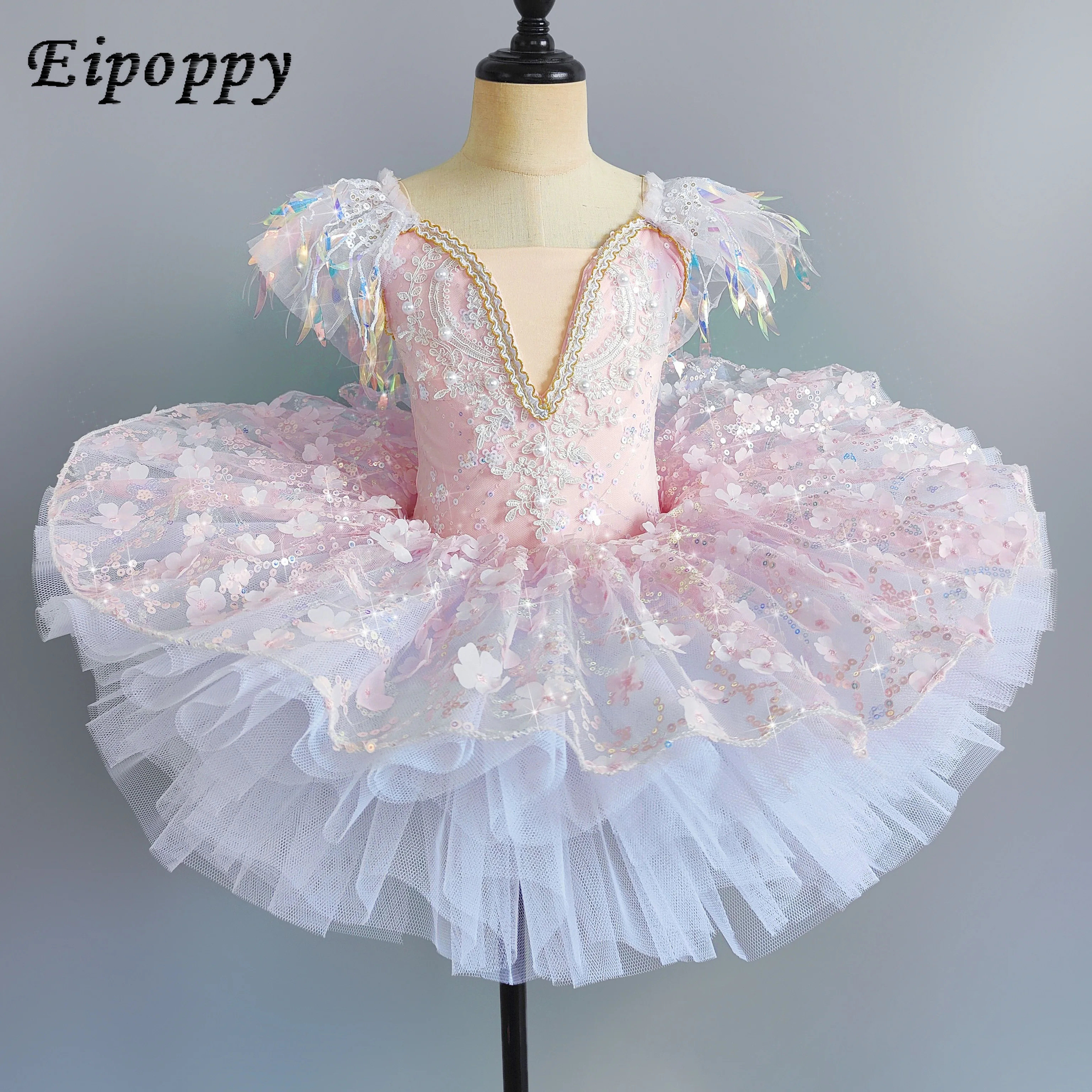 فستان رقص السنة الجديدة للأطفال، فتاة الباليه، فستان رقص البجعة، تنورة رقص منفوشة من الشاش، توتو باليه