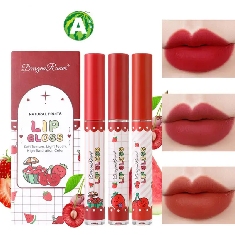 Waterproof Long Lasting Non-stick Cup Lip Gloss Set Moisturizing Velvet Matte Lipstick Cosmetics Makeup Fruit Lip Glaze Set