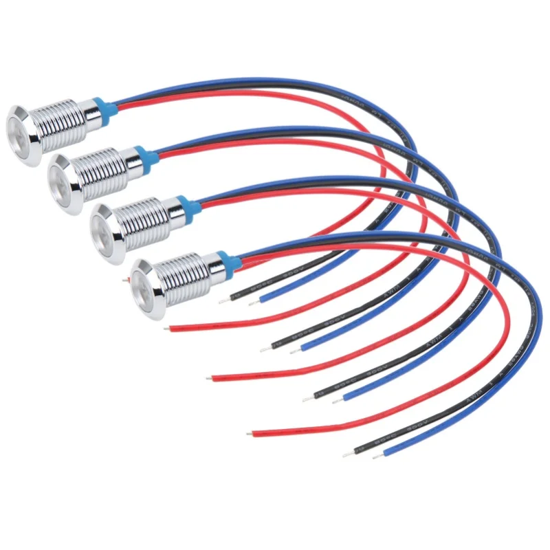4 Sets PreWired Round LEDs Waterproof Metal 2Color Lights Common Anode 3-6V 10mm(Red And Blue )