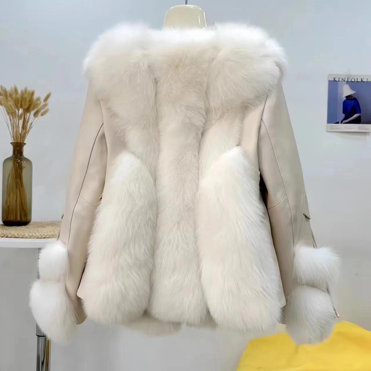 Faux Mink Fur Coats for Women, Covered Button PU Jacket, Female Loose Thicken Warm Clothes,Fur Colla,Lace-up,Winter,New,2024