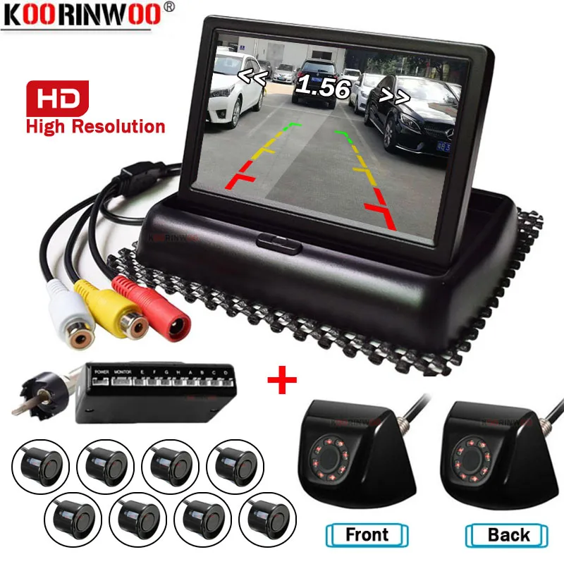 Koorinwoo Electronics For Car Video System HD Parking Sensors 8/4 Front Cam + Rear view Mirror Camera 8IR Sensor Car Accossories