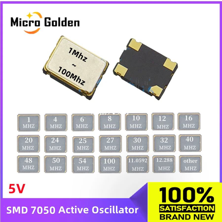 (5pcs)  5V SMD 5070 Active Crystal Oscillator OSC 1M 4M 6M 8M 10M 16M 20M 24M 25M 32M 40M 50M 100MHZ 7050 5*7mm 4Pin Oscillator