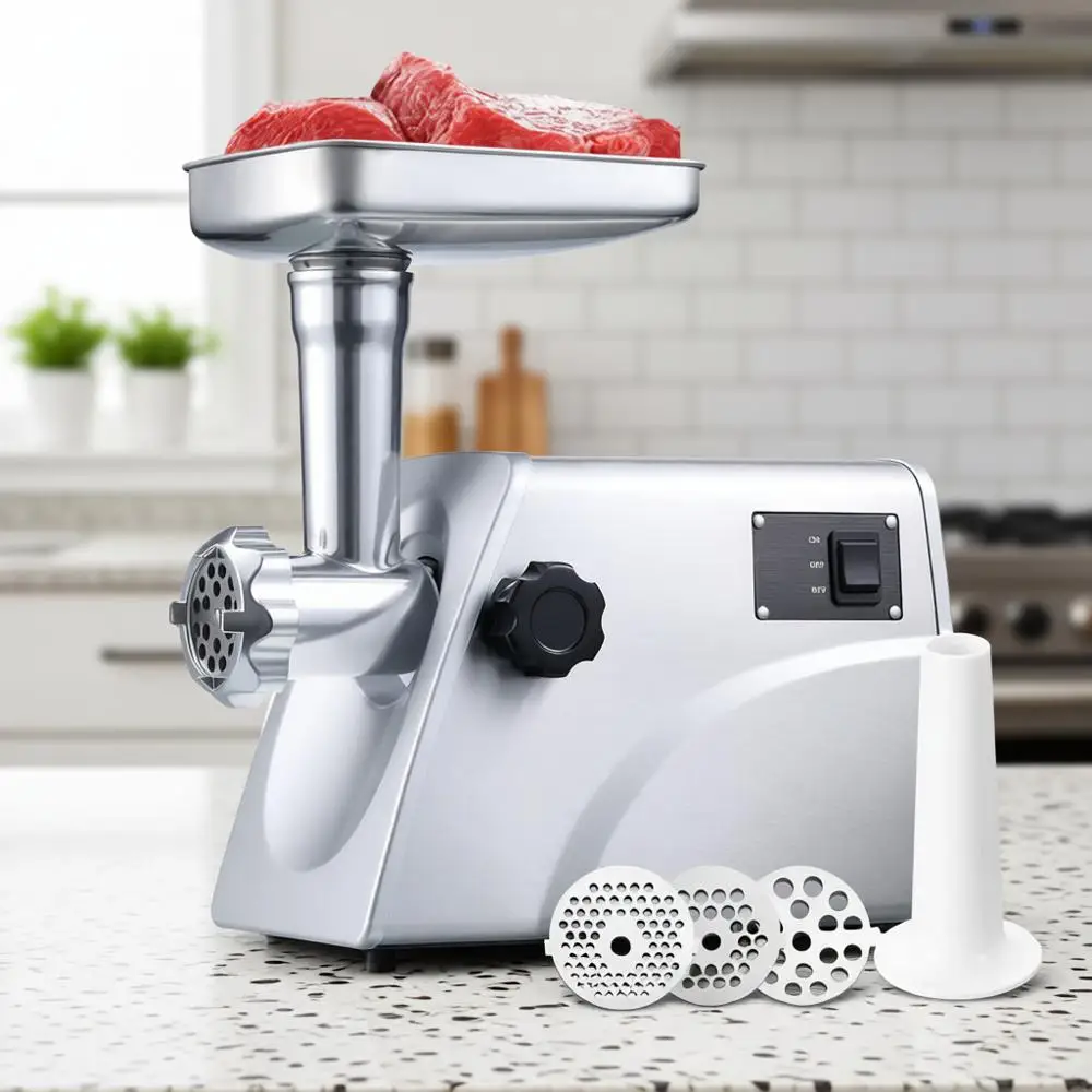 

Electric Meat Grinder 1HP 800W Max Power Stainless Steel Mincer Sausage Stuffer, Stainless Steel Blade and Plates, 1 Sausage Mak