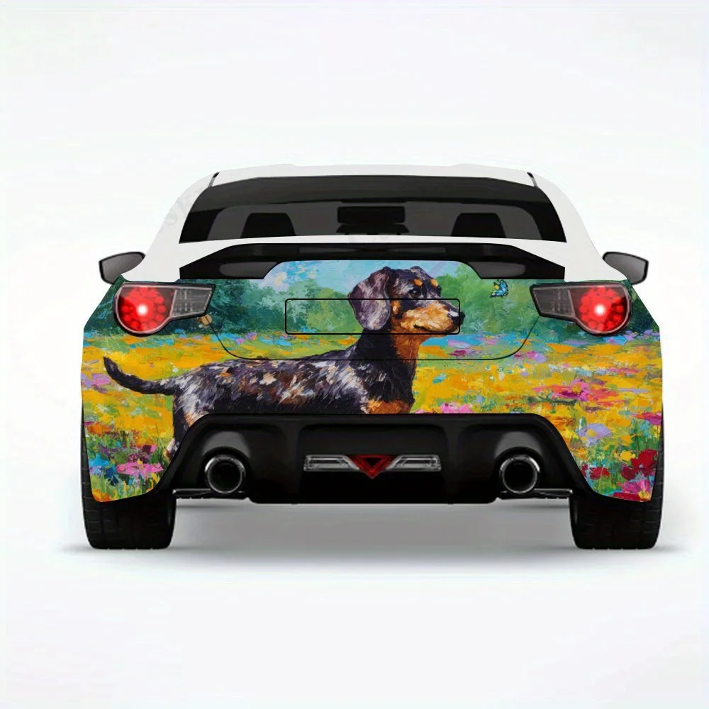 

Виниловая наклейка «Такса в цветке» на заднюю часть автомобиля, водонепроницаемые самоклеящиеся виниловые наклейки для хвоста и бампера автомобиля, украшение Pr