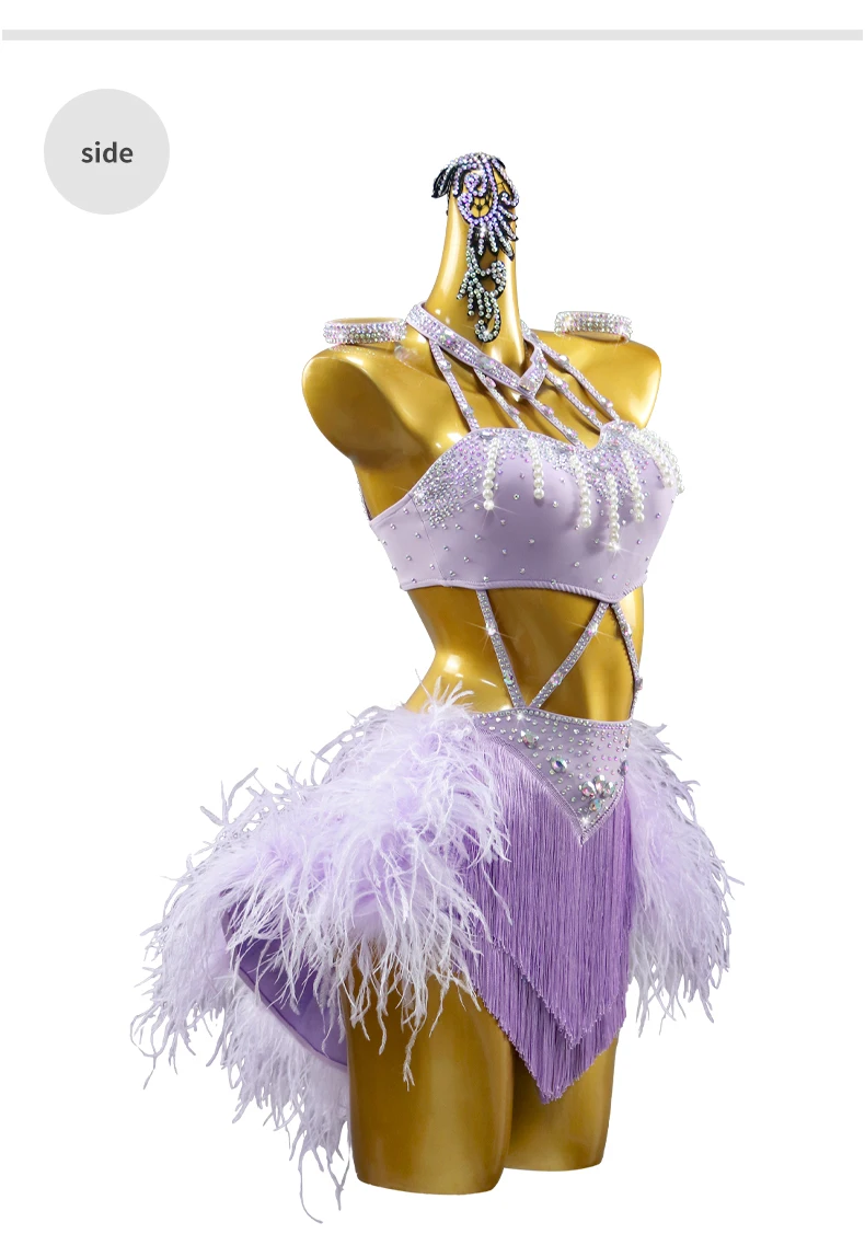 2026 Mädchen Karnevalskostüm Damen Latein-Übungskleidung Tanzkleidung Rock Abendkleid Tanzoutfit Performance Kurzes Federkostüm – Detail 8