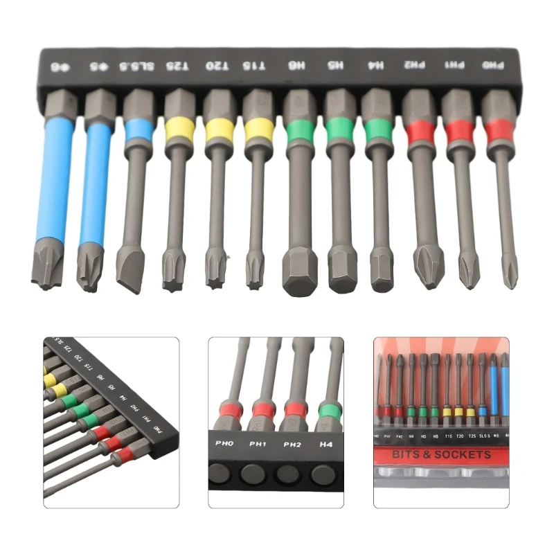 12 Cái Đa chức năng 65mm Tuốc nơ vít Lắp ráp mũi khoan từ tính