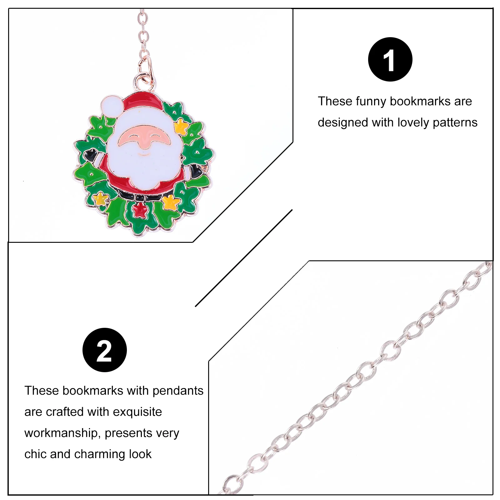 

4pcs Christmas Alloy Bookmarks Deer Bow Wreath Santa Claus Pendant Lightweight Festive Design Gift For Kids Family Metal