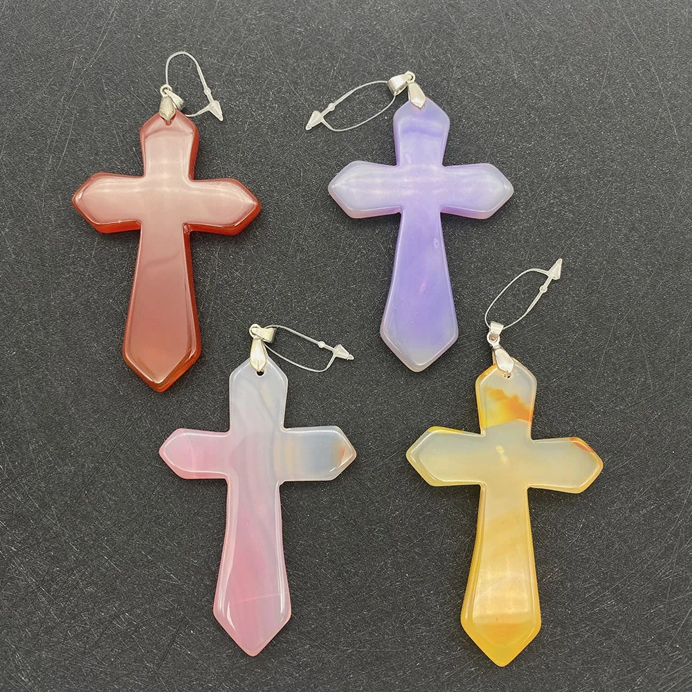 Natural Stone Agate Crosses Shape Pendants for Jewelry Making DIY Necklace Jewellery Charms Red Agate Accessories Women Gift