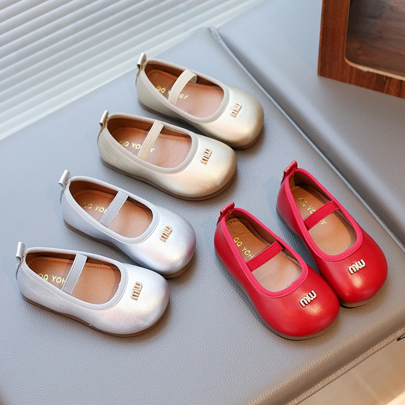 Children's Little Leather Shoes for Girls Korean Style Ballet Flats Soft Sole Anti Slip Fashion Princess Single Shoes Toddler