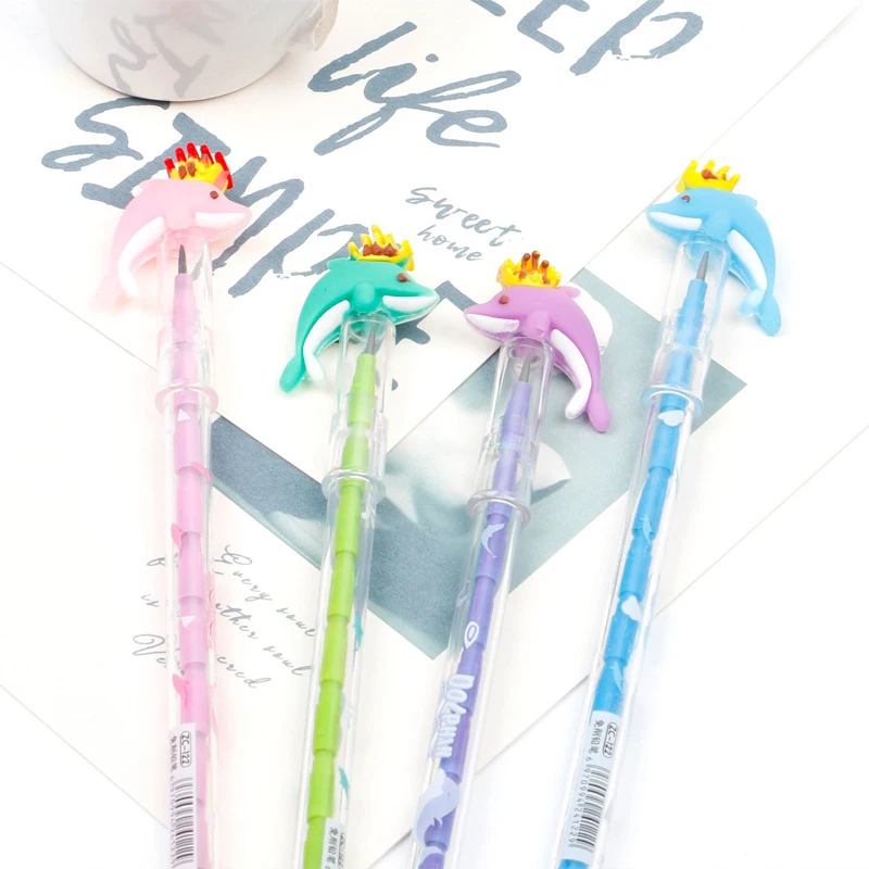 Cute Crown Dolphin Sharpen-free Pencil Children's Writing Stationery Cartoon Creative Bullet Egg-laying Pencil