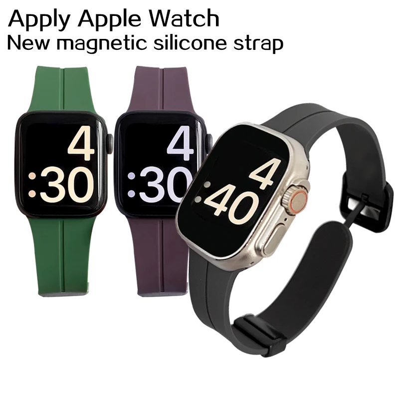 

Sport Silicone Loop Strap for Apple Watch Ultra 49 Mm 45mm 44mm Magnetic Buckle Bracelet for iWatch Series 9 8 7 6 5 4 SE Band