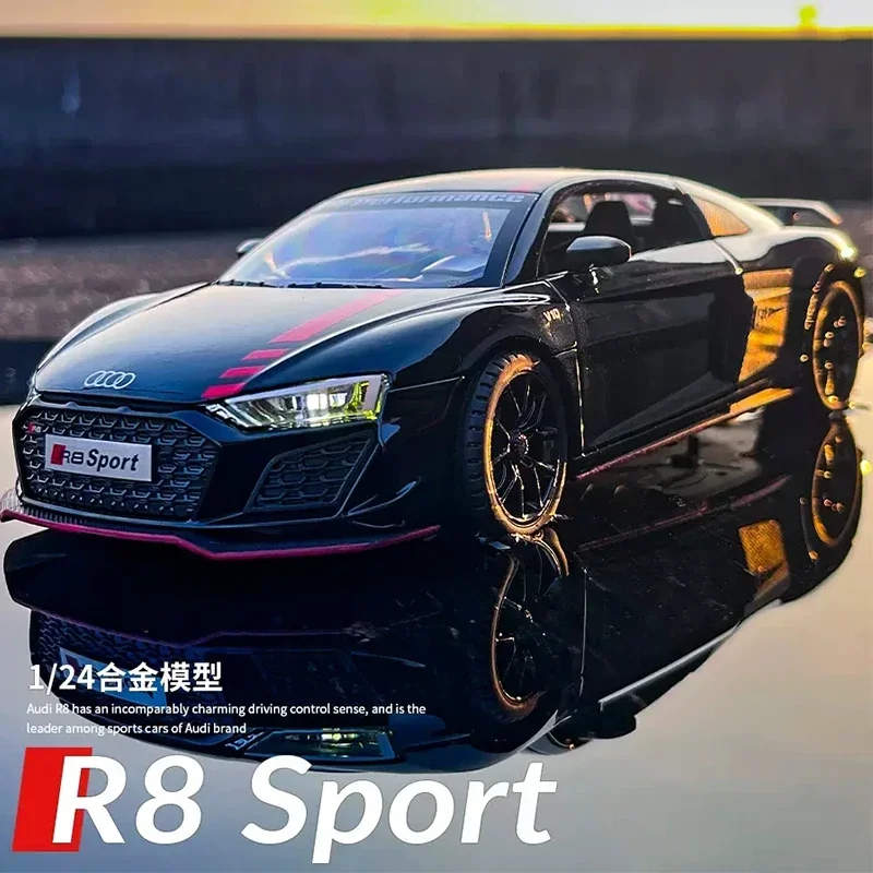 Audi R8 V10 Diecast 1:24 Alloy Model Car Miniature Metal Vehicle Supercar Racing Collectible Gifts for Boys Christmas Red Toys