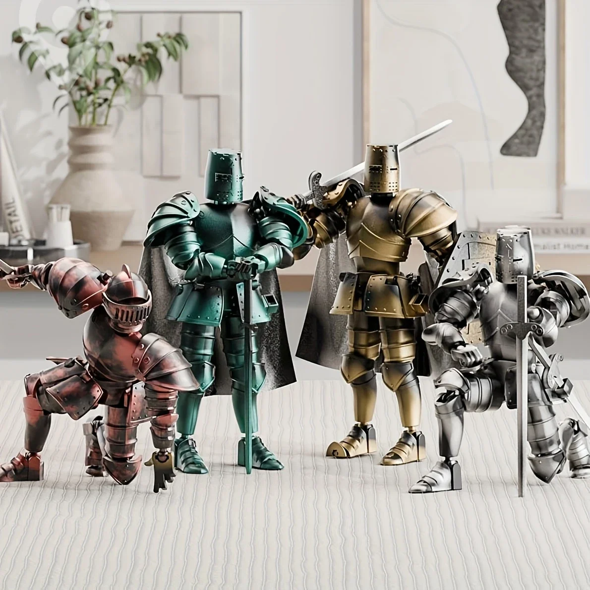 4Pcs Medieval Knight Action Figure Set Multi-Joint Articulated Robot Toys Retro Desktop Decor Kids Gift