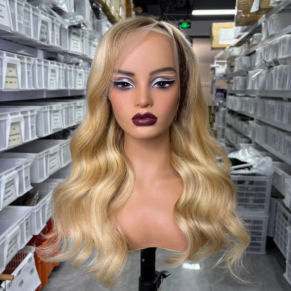العسل شقراء عذراء 100% خصلات الشعر المستعار الإنسان مع شعري طبيعي Balayage أومبير تسليط الضوء على 13x6 جزء مجاني الدانتيل شعر مستعار أمامي
