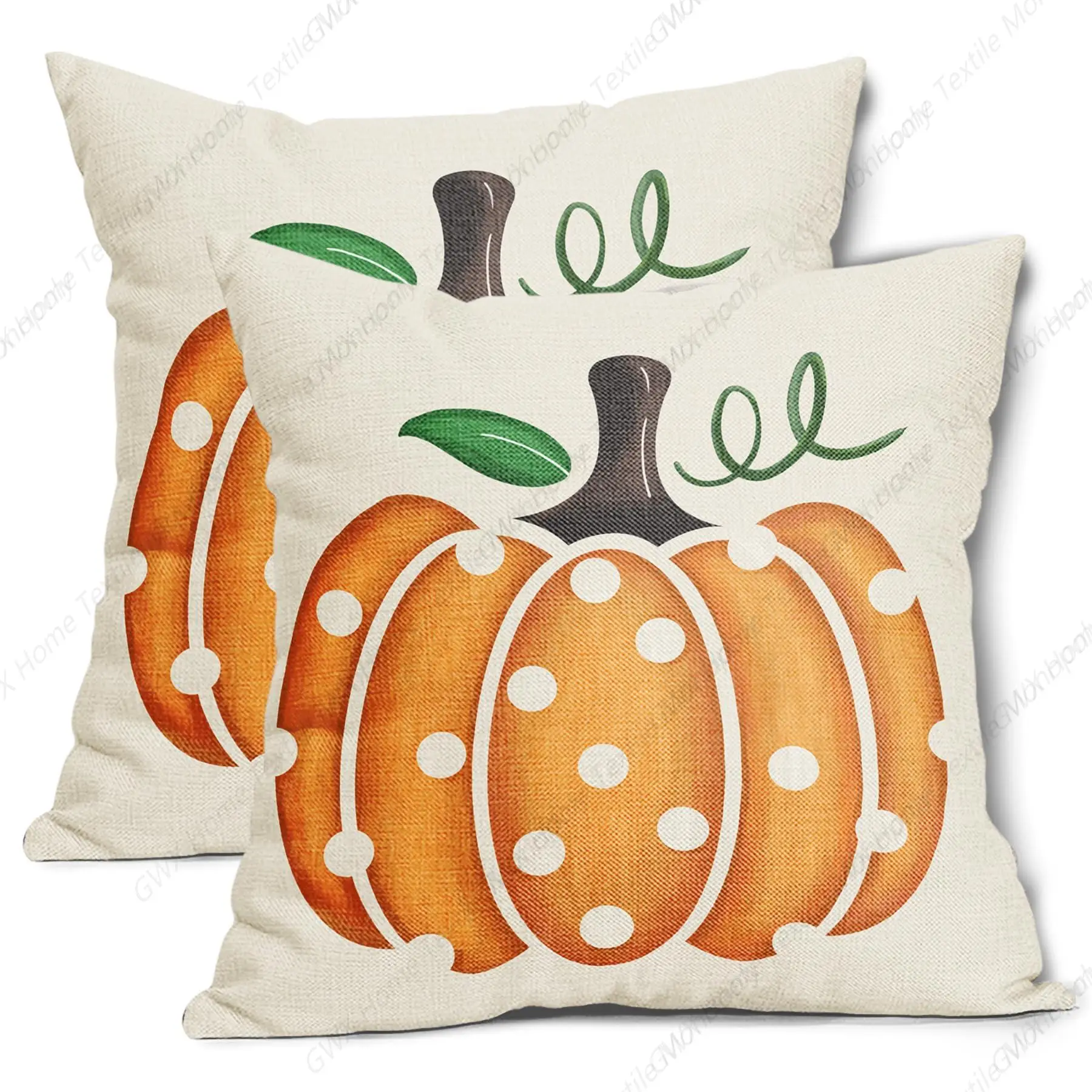 Fall Pillow Covers 16X16 Inch Set of 2 Polka Dots Pumpkin Pillow Cases Autumn Thanksgiving Decorative Pillow Covers