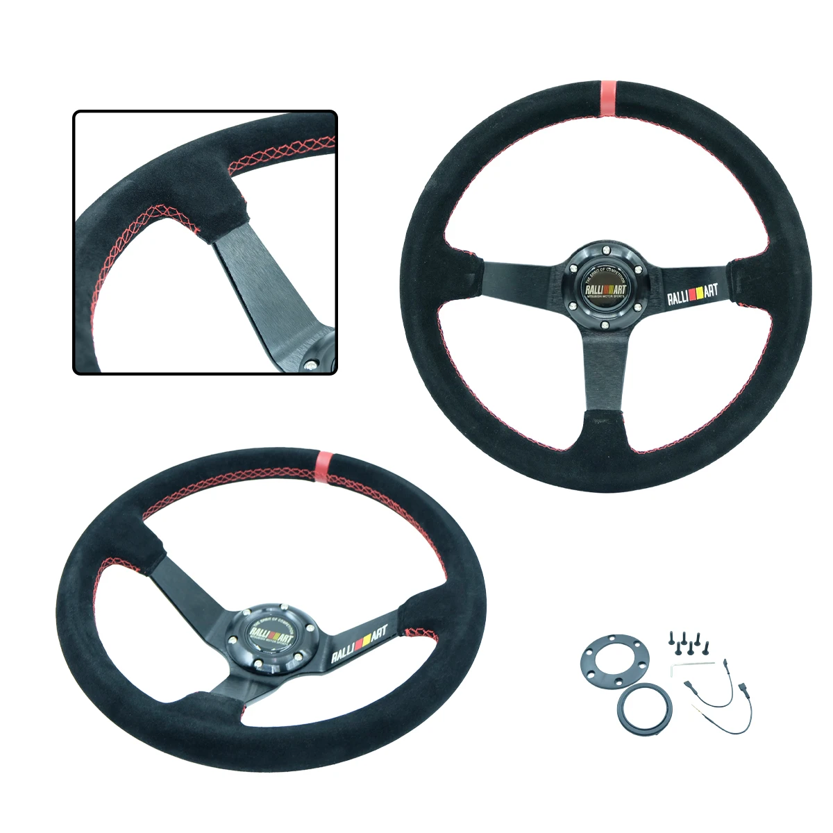 

350 мм 14-дюймовый автомобильный руль Ralliart, замшевый карбоновый руль для дрифта, гоночная игра, универсальный руль для гонок