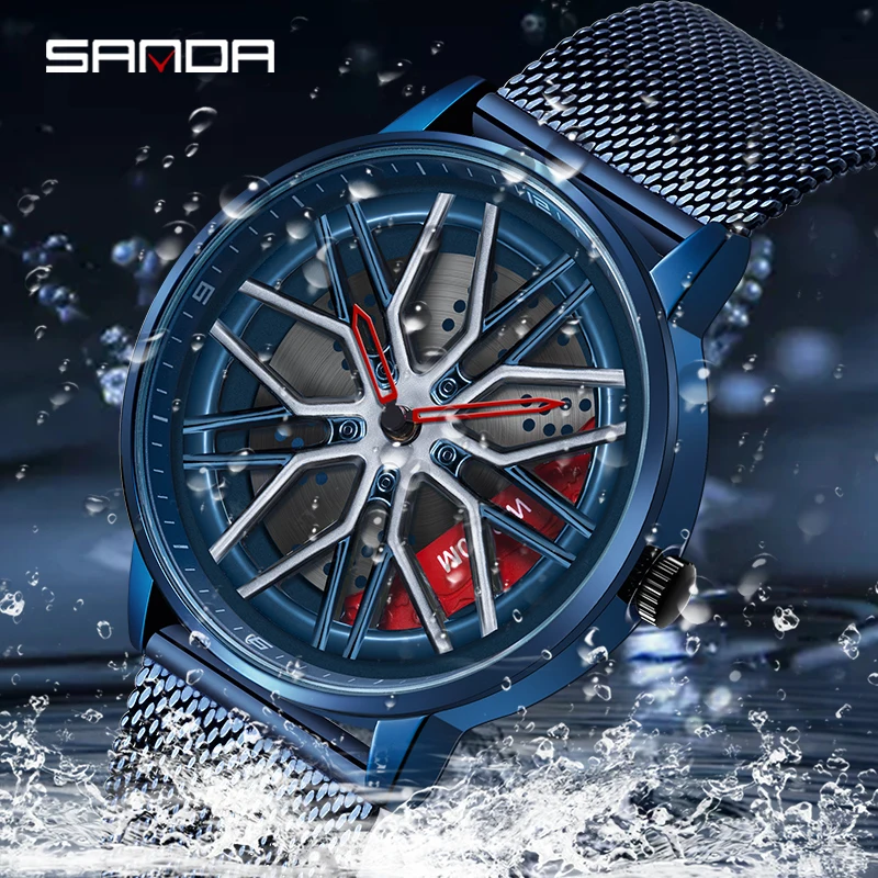 360 Degree Rotating Rim Hub Sports Car Watches Men Watches Waterproof Stainless Steel Wheel Wristwatch Car Quartz Men Watches