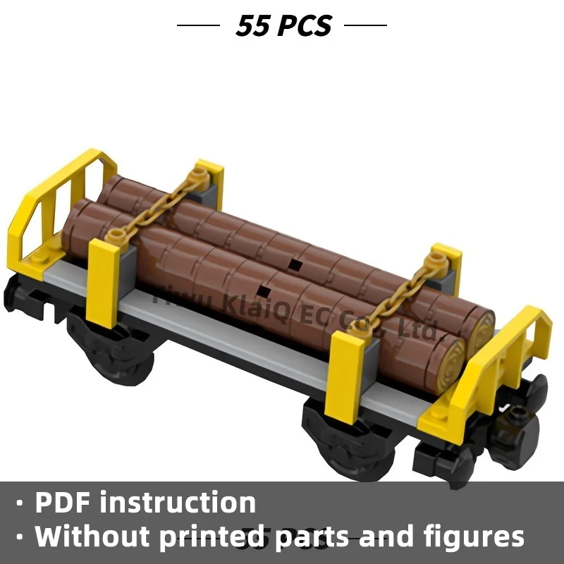 MOC Railway Log Transport Flatcar Wagon Building Blocks 55Pcs, Freight Train Timber Carriage Bricks Adults