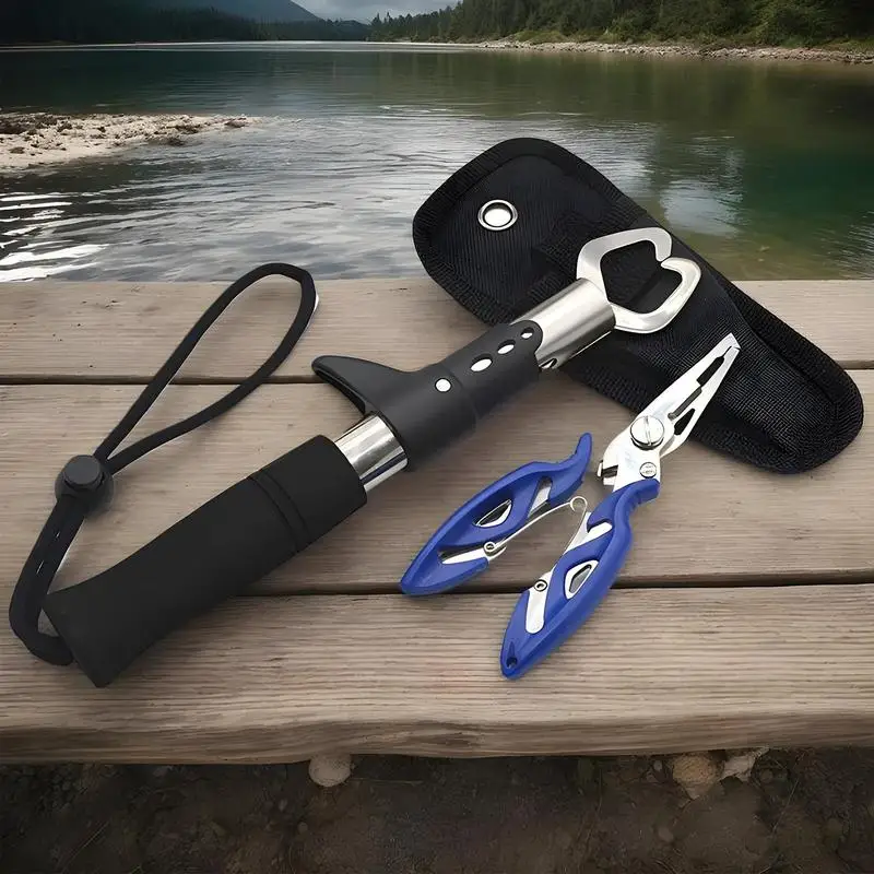 Pinça labial de peixe, baixo, com cordão, kit de ferramentas, ferramenta compacta, equipamento de pesca para água doce e salgada