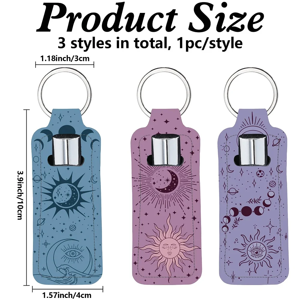 Chapstick Holder Keychain Tarrow Sun Lip Balm Pouch Divination Moon Stars Rectangle Neoprene Printed Rubber Lipstick Portable
