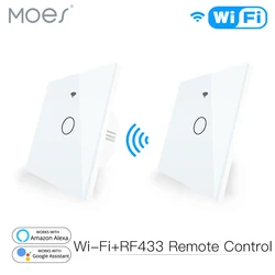 Smart Life,RF 433,Yours,Alexa,Google Homeと互換性のあるリモートコントロールパネル付きの単一ワイヤー送信機を備えたウォールスイッチ