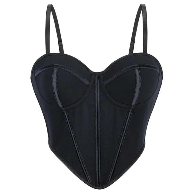

Vintage Fishbone Cup Bustier Top for Women V-shaped Halter Corset Cropped Form-fitting Breathable Female Fashion Bodice Black