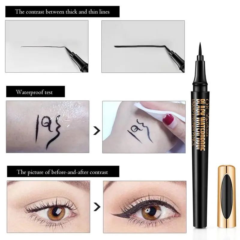 Czarny płyn eyeliner wodoodporny, długi trwały eyeliner kredka szybkie suszenie nie kwitną naturalne eyeliner pióro na płynny kosmetyczne