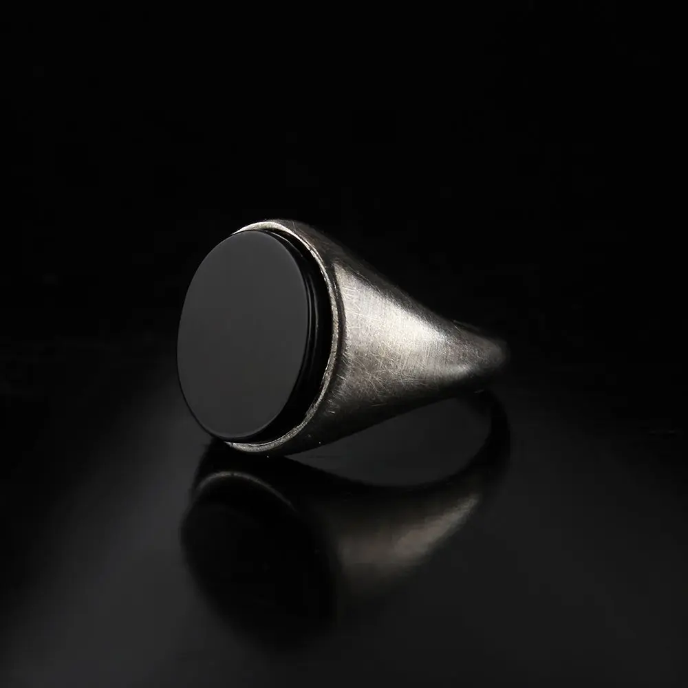 Aged Natural Onyx Stone 925 sterling silver Men's ring