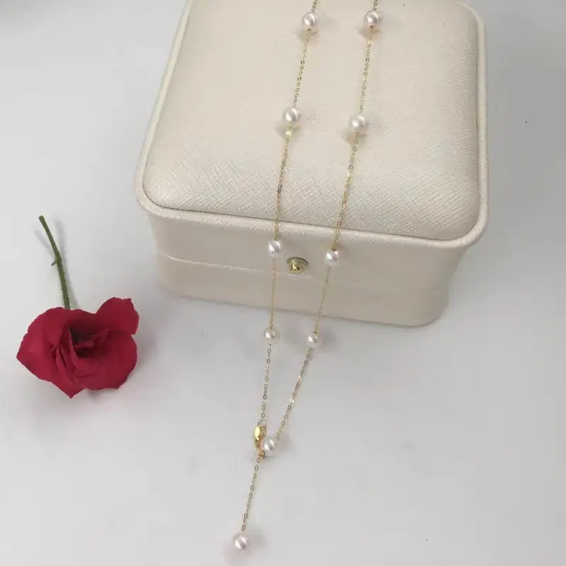 Real 18K Gold Natural Freshwater Pearl Necklace AU750 Multiple Wearing Methods Full Sky Star Necklace Women's Boutique Jewelry