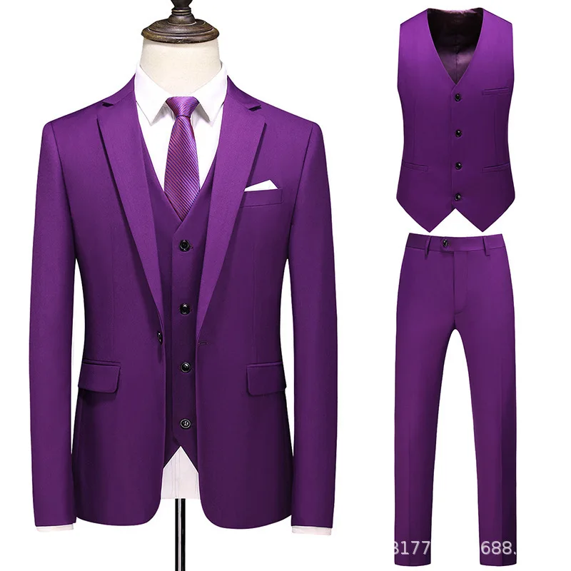 Traje de tres piezas H110 para hombre, traje de padrino de boda, color sólido, temperamento simple, traje de negocios formal, chaleco, Pantalones