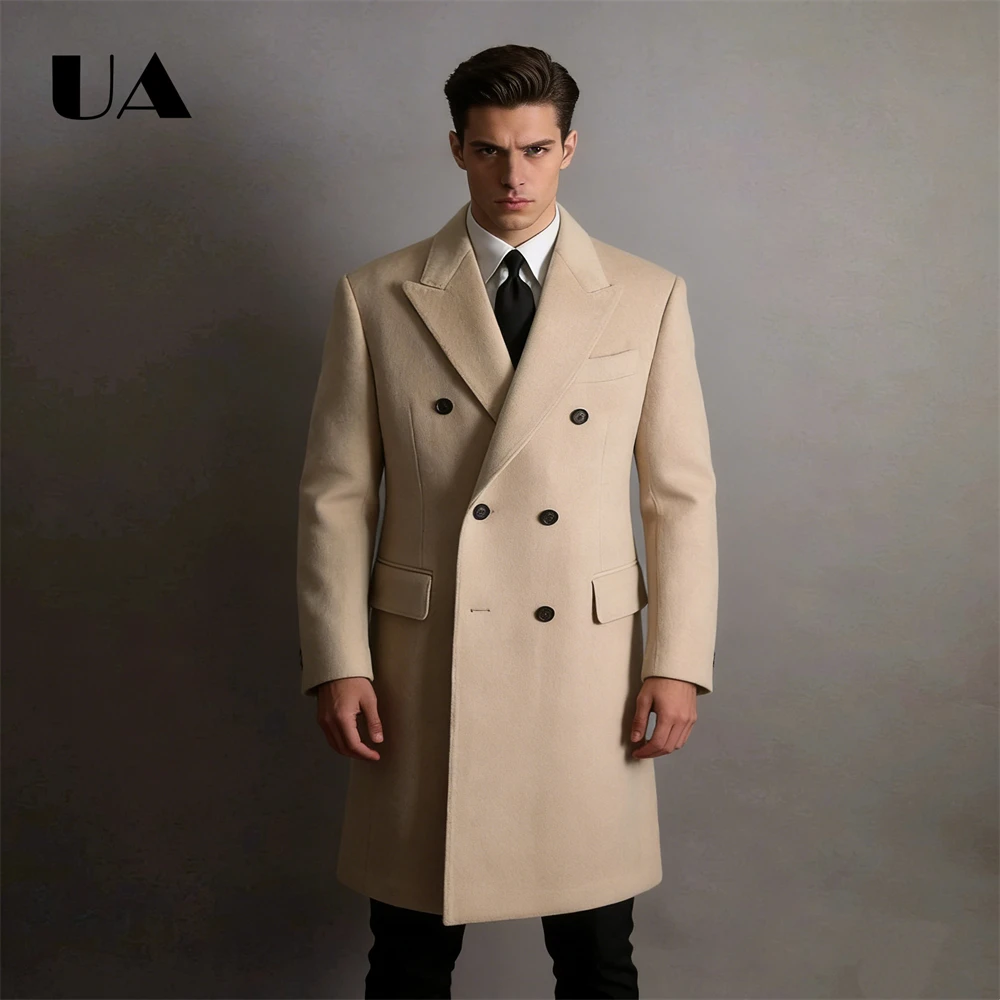 

Wollen Coat for Men Autumn & Winter Business Banquet Thick Suit Coat, Mid Length Suit Coats Double Breasted Plus Size