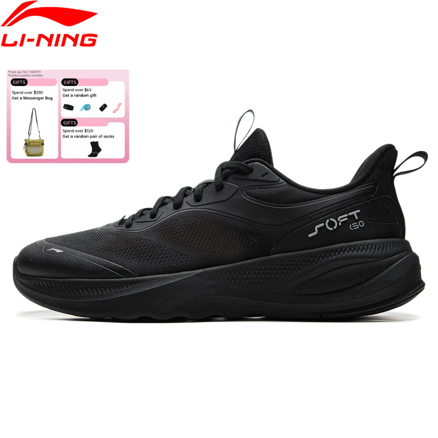 Męskie buty Li-Ning SOFT GO 2 V4 Lifestyle COMFOAM z amortyzacją, wygodne, oddychające, stylowe sneakersy LiNing AGLV091