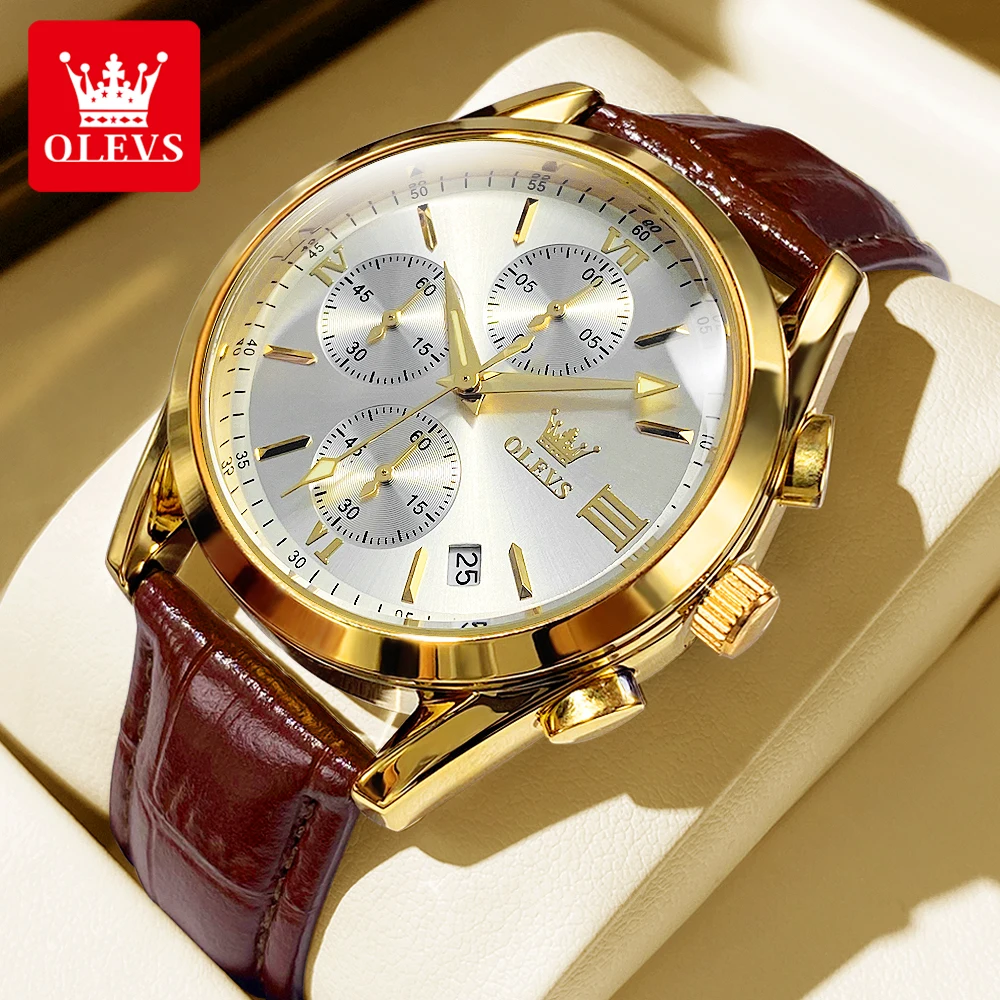 OLEVS 2872 Timing Men's Leather Strap Waterproof Luminous Original Quartz Watch New Style Casual Fashion Sports Men's Watch