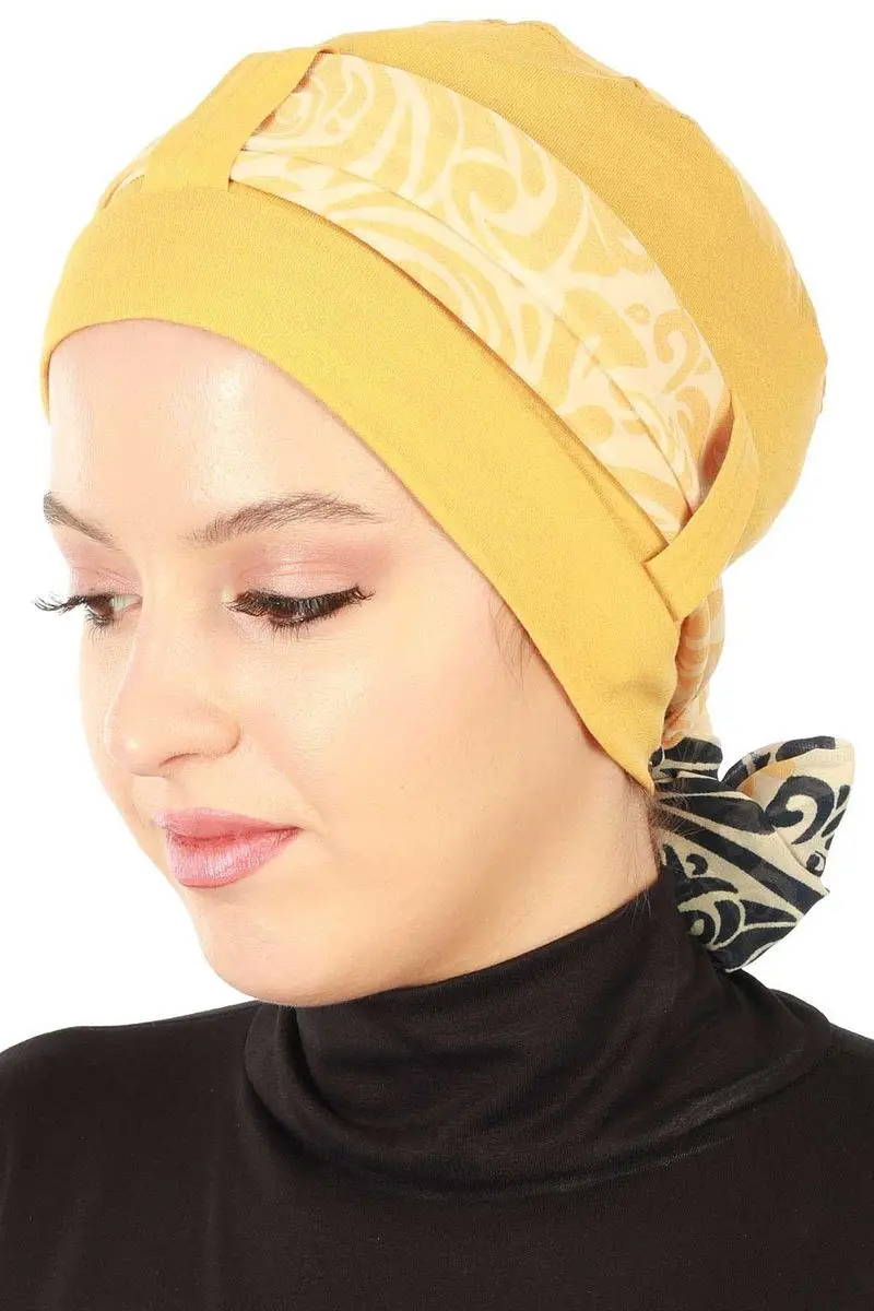 Chiffon belted combed Bone patterned mustard