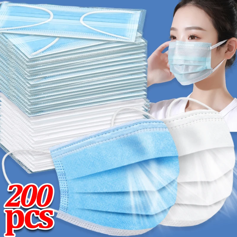 Máscara facial descartável com filtro azul, 50-200 peças, máscara de proteção de segurança para adultos, máscaras protetoras não tecidas, 3 camadas, mascarilla