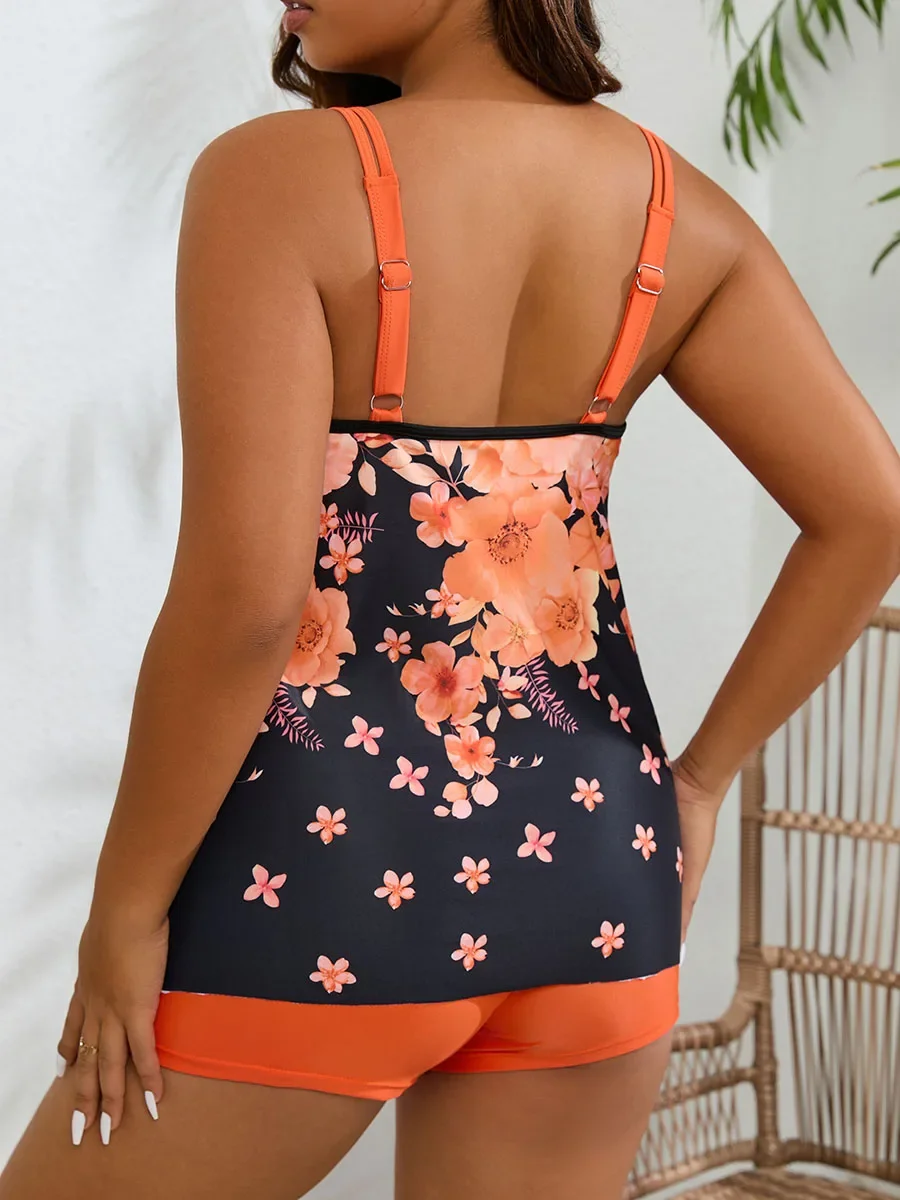 2 Pieces Tankini 2025 Large Plus Size Swimsuit Women Printed Swimwear Female Bathers Bathing Swimming Swim Suit Beachwear