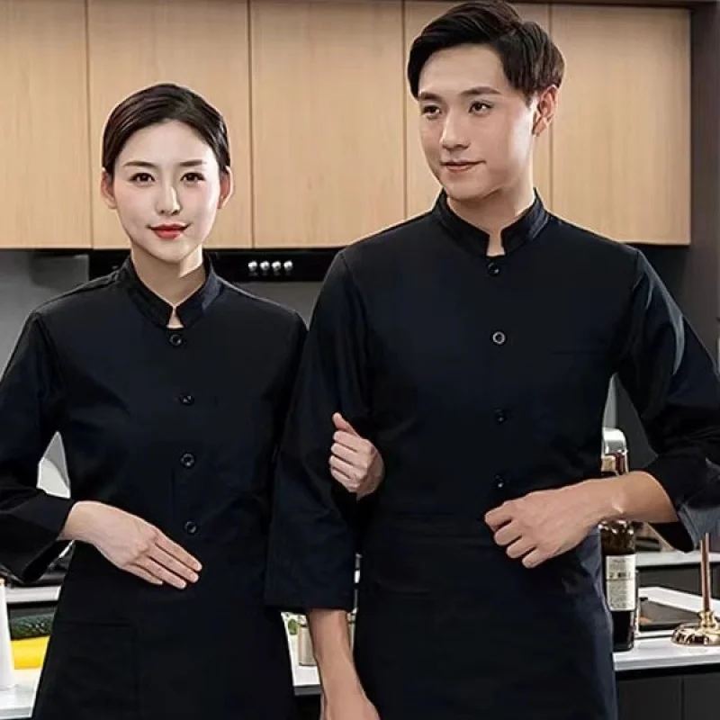 

Рабочая униформа шеф-повара с длинными рукавами, чисто белая однобортная куртка для осени и зимы, подходит для предприятий общественного питания и гостиниц.