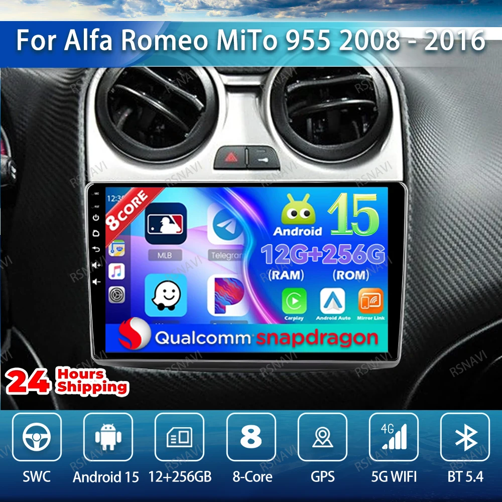 

Android 15 Car Radio For Alfa Romeo MiTo 955 2008 - 2016 Multimedia 5G WIFI BT Head Unit GPS DSP Wireless Carplay Auto DVD QLED