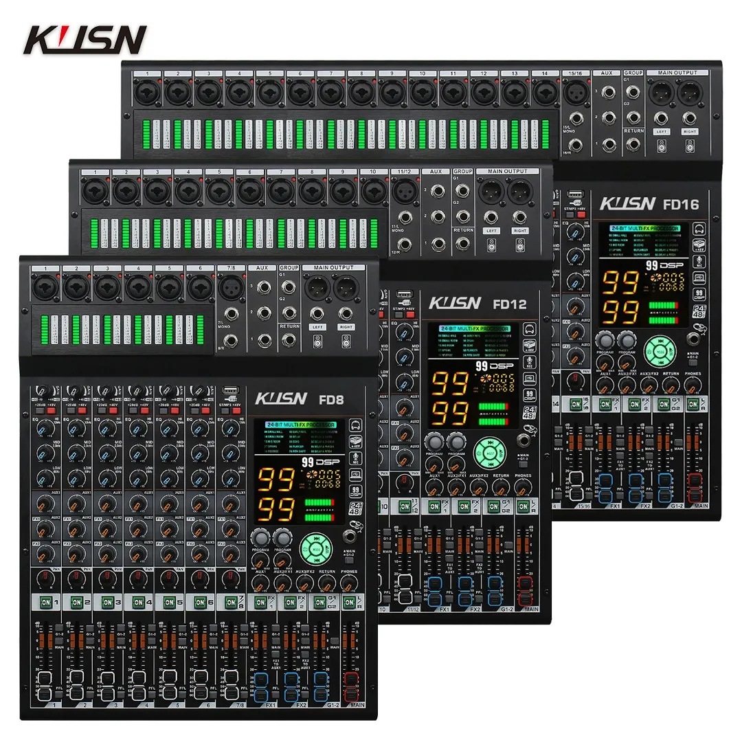 Mezclador de Audio de 8 Canales, 2*99 DSP, 3 Grupos de Envío Auxiliar, Consola Digital Profesional con Bluetooth, MP3 y USB