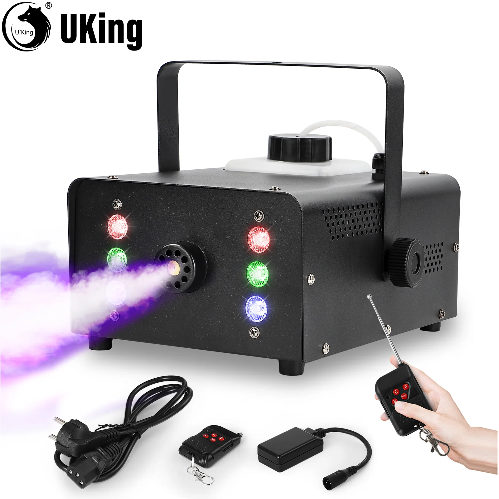 

Усовершенствованная дымовая машина U'King 1500 Вт RGB, 6 светодиодов, дымовой генератор с дистанционным управлением, дымовая машина для помещений и улицы, для свадебной вечеринки, сценический эффект