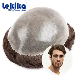 Prótesis de cabello masculino para hombres, tupé de Pu sin nudos de 0,08mm, pelucas duraderas de 6 pulgadas, unidad de sistema de cabello humano 100%, prótesis capilar