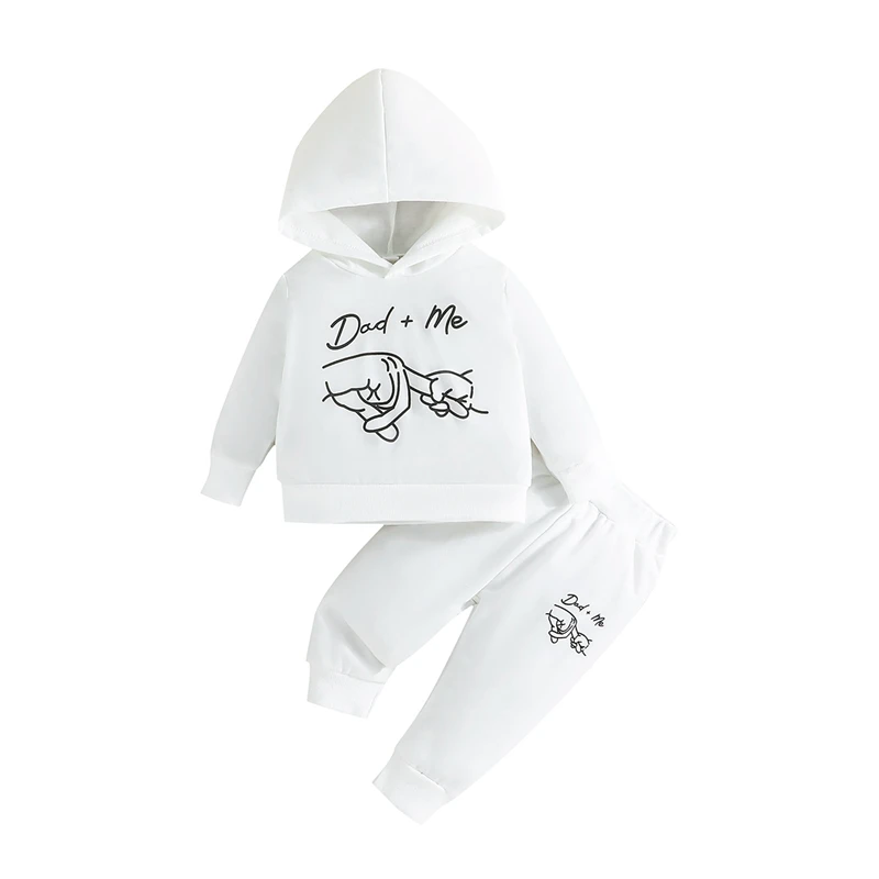 

Baby Father s Day Outfit Letter Hand Print Long Sleeve Hoodie and Elastic Pants Set for Newborn Infant Fall Clothes